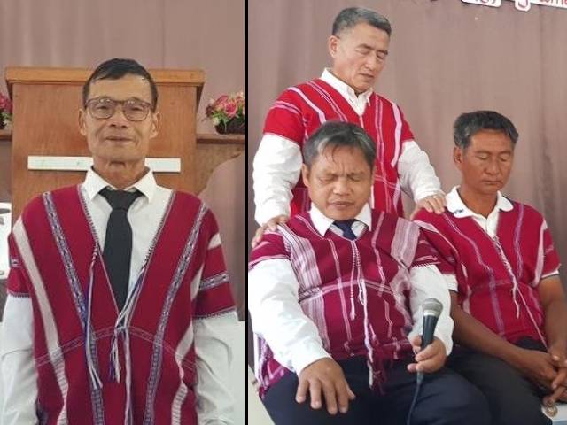 New Beroa Church Pastor  Chakrapan Chairaksapan and Jung praying for new appointed Beroa Church leaders